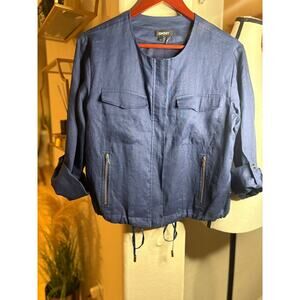 DKNY Women's Linen Navy Blue Utility Shirt Jacket Size S 4-10